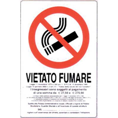 TARGA SEGNALETICA VIETATO FUMARE NORME LEGGE