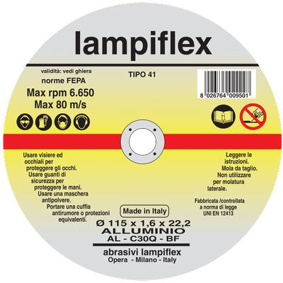 Disco abrasivo taglio alluminio lampiflex