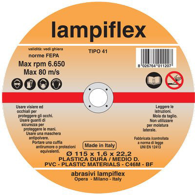 Disco abrasivo taglio pvc lampiflex