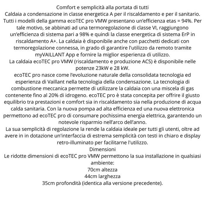 Caldaia murale a condensazione Vaillant Ecotec pro VMW+
