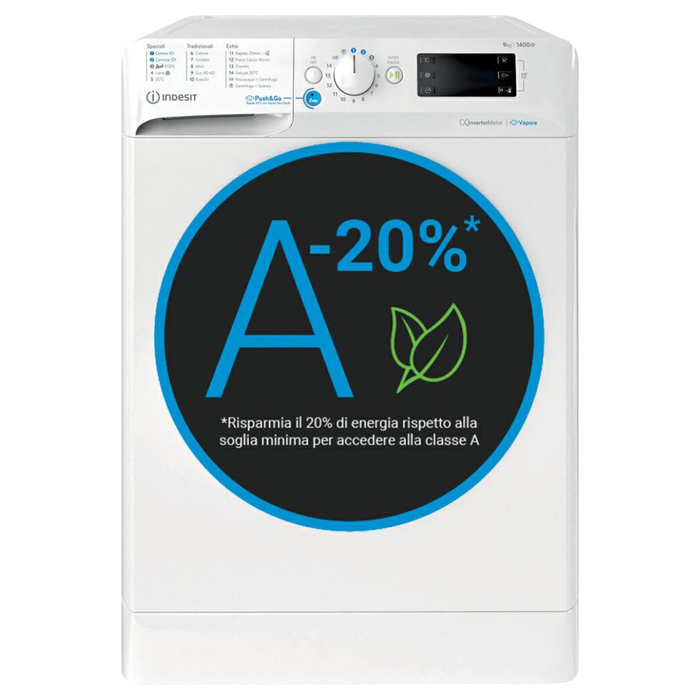INDESIT LAVATRICE 9KG INVERTER VAPORE A-20% 1400GIRI BWE 91498X WKV