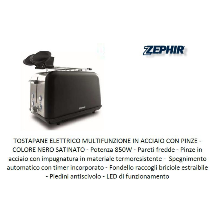ZEPHIR TOSTAPANE MULTIFUNZIONE CON TIMER 850W NERO ZHC496