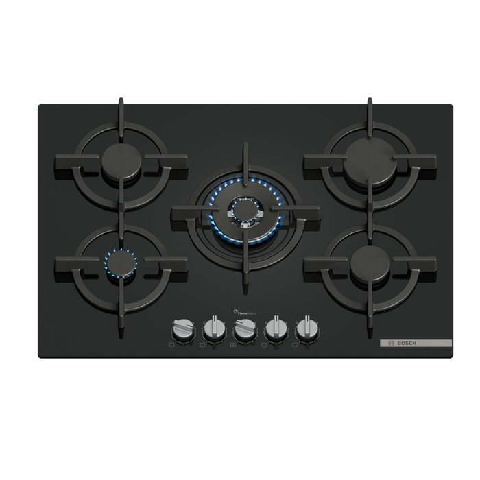 BOSCH PIANO COTTURA INCASSO GASVETRO TEMPER. 5ZONE 75CM NERO PPQ7A6I15