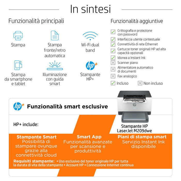 HP STAMPANTE LASER B/N 29PPM USB/WIFI/LAN/BLUETOOTH M209DWE 6GW62E